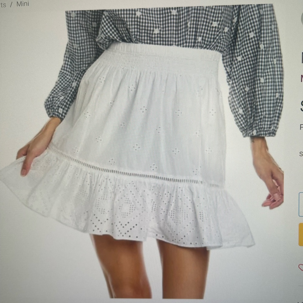 Madewell White Preppy Eyelet Mini Skirt, A Generous Size Medium, 100% Cotton